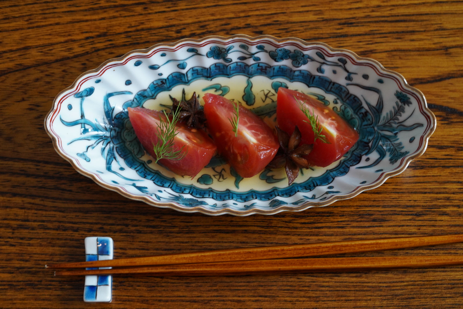 墨弹宝字花鸟文五寸盘