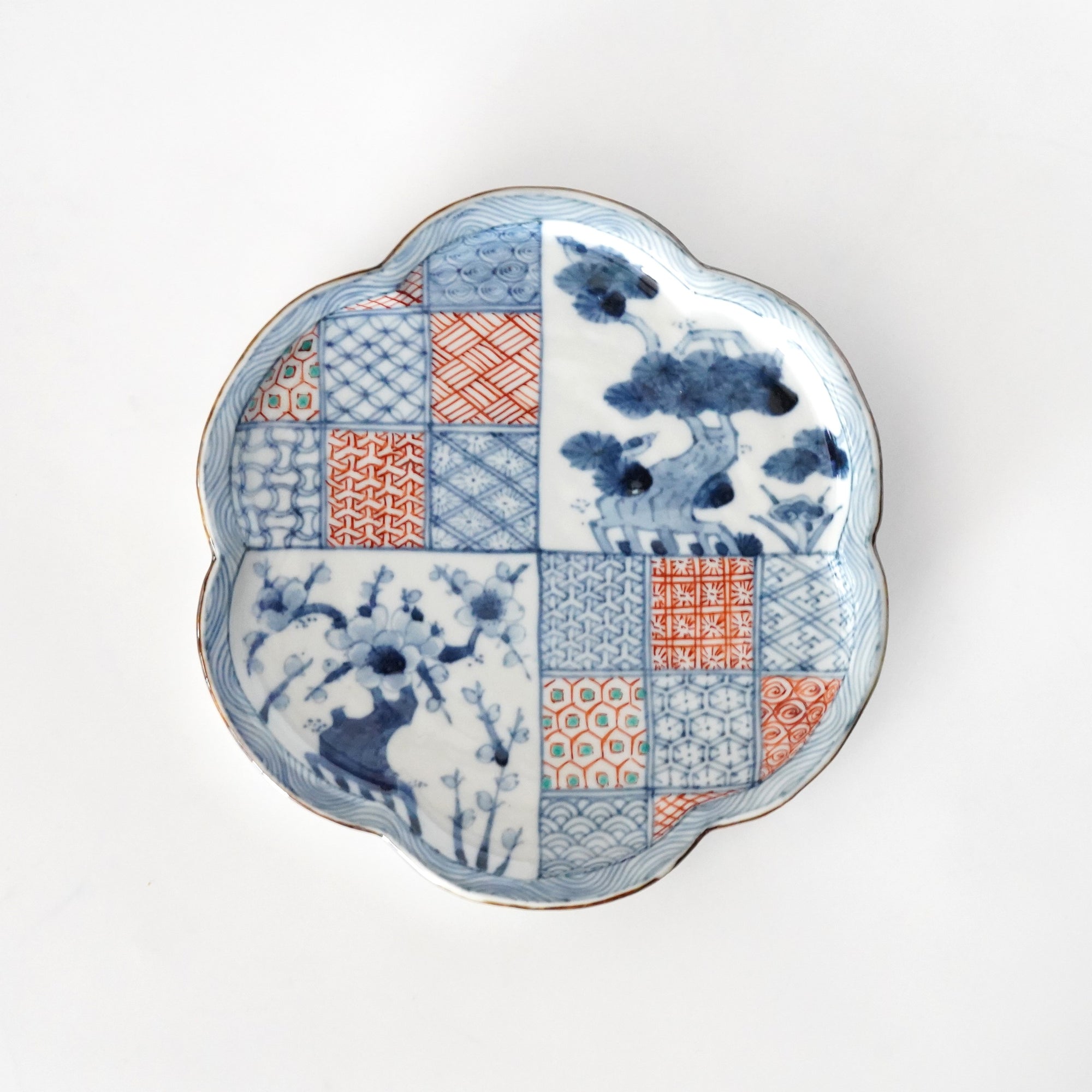 6.5寸輪花平皿 祥瑞色絵