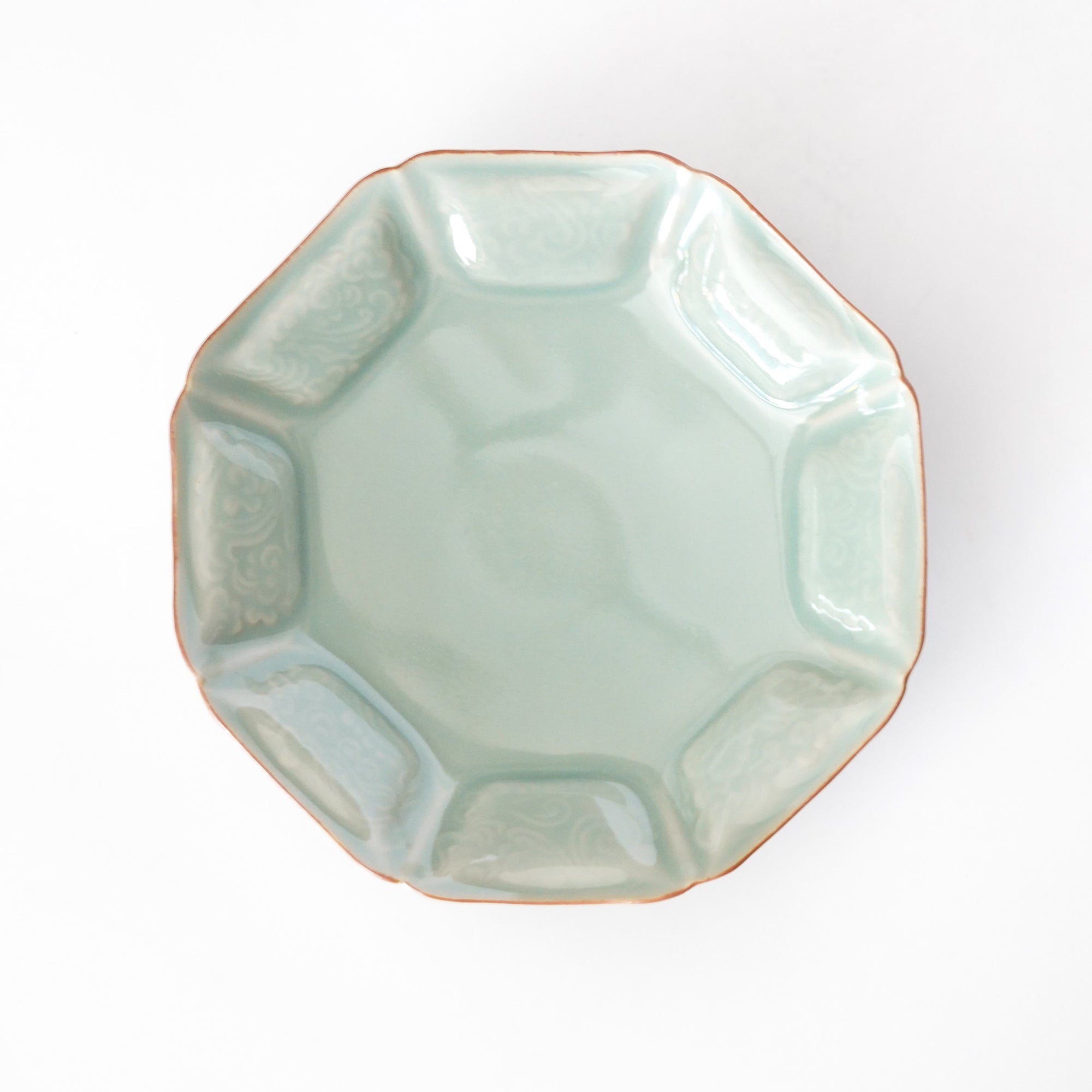 【Hirokazu Kato】Flower-patterned Hexagonal celadon bowl