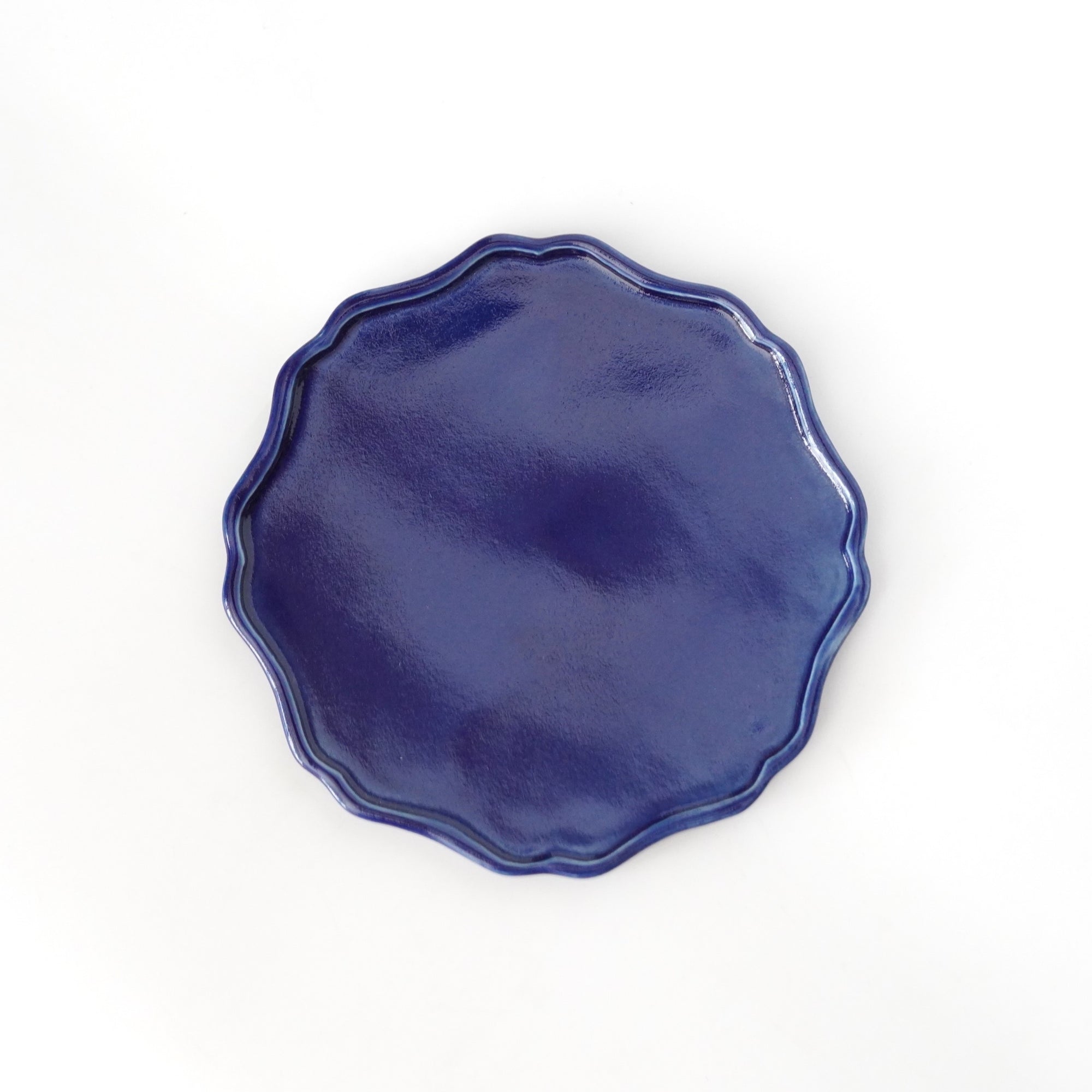 【新道工房】瑠璃釉4.5寸花弁皿