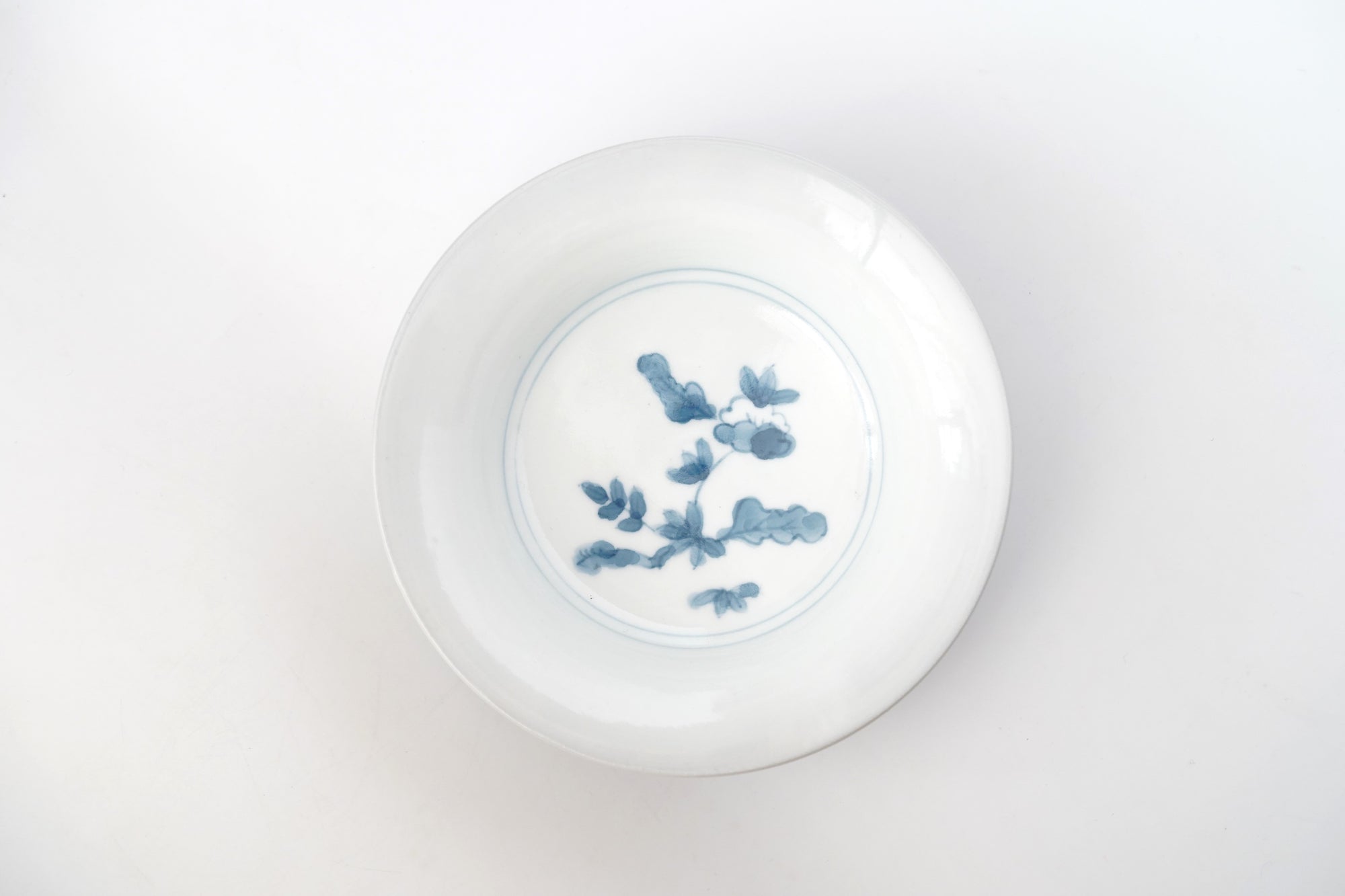 【文祥窯】染付草花5寸反り皿