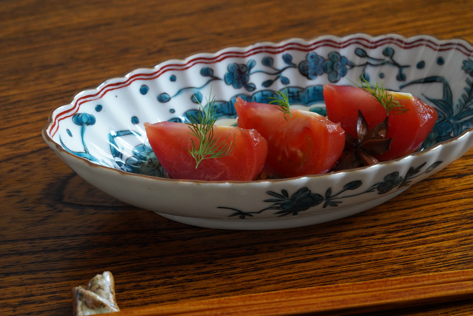 墨弹宝字花鸟文五寸盘