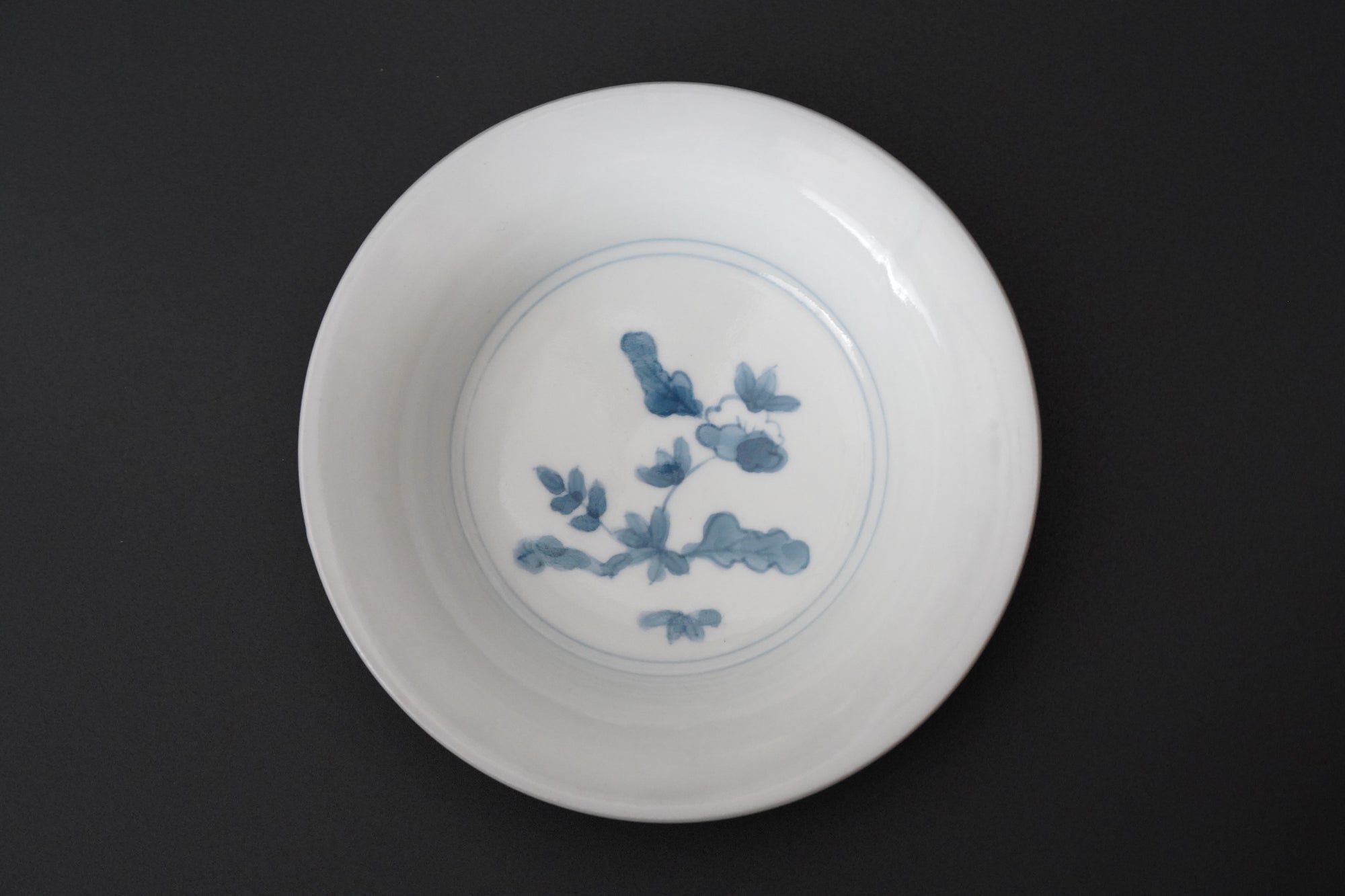 【文祥窯】染付草花5寸反り皿