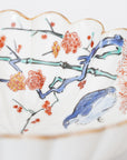 乳白釉色絵鶉文菊割五寸鉢