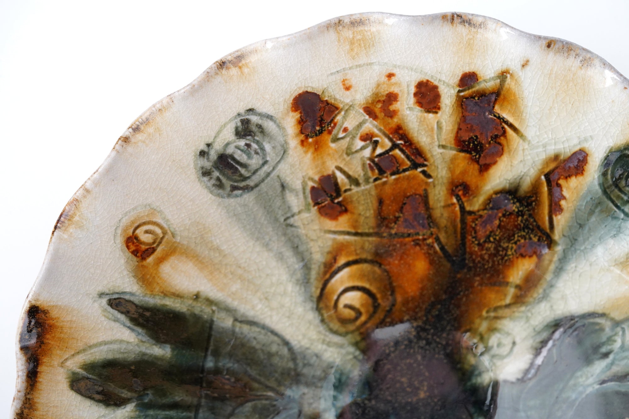 【光藤佐】鉄絵線刻鉢 7寸