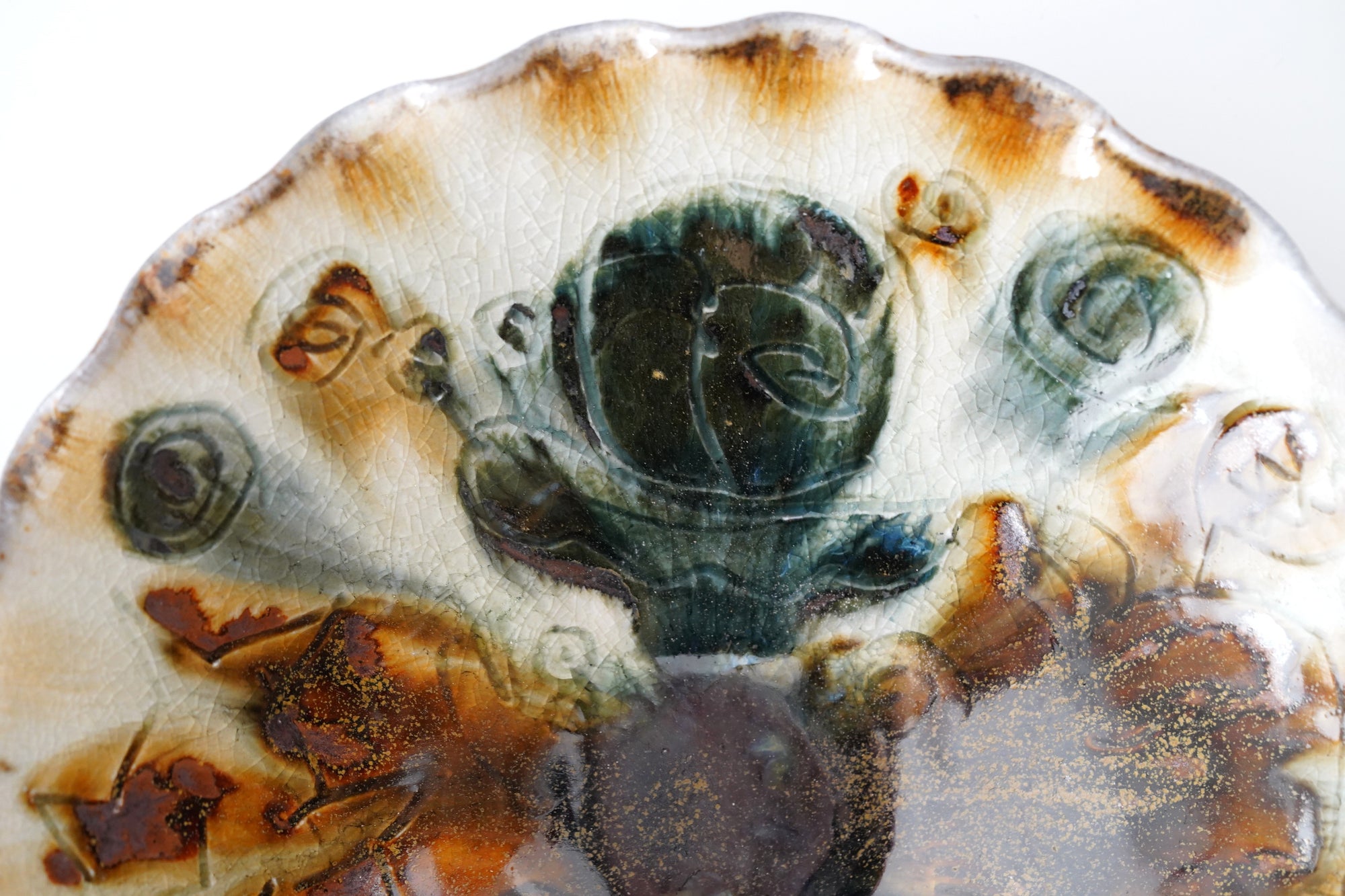 【光藤佐】鉄絵線刻鉢 7寸