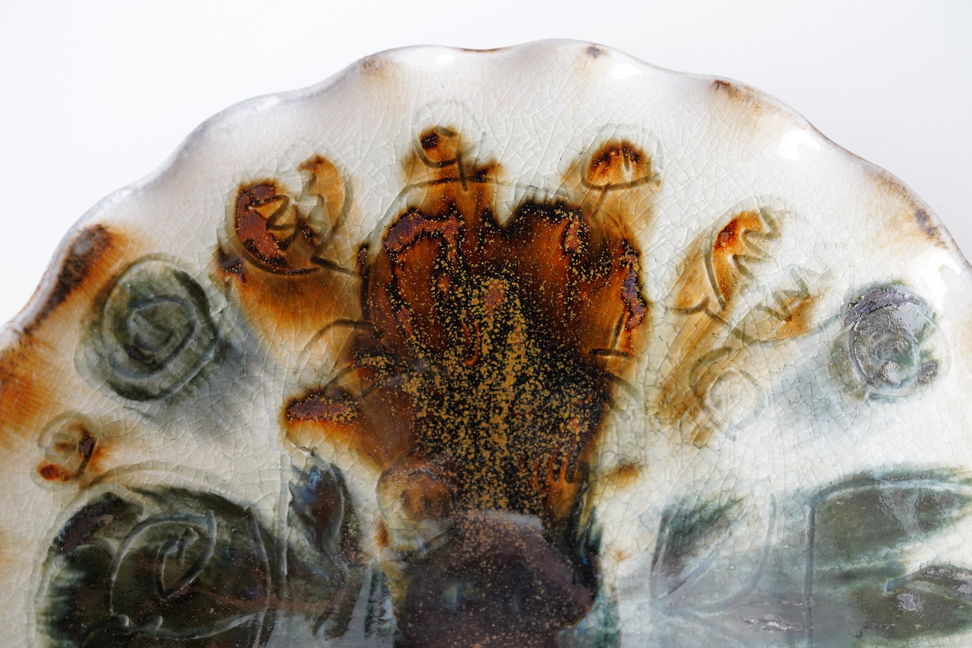 【光藤佐】鉄絵線刻鉢 7寸