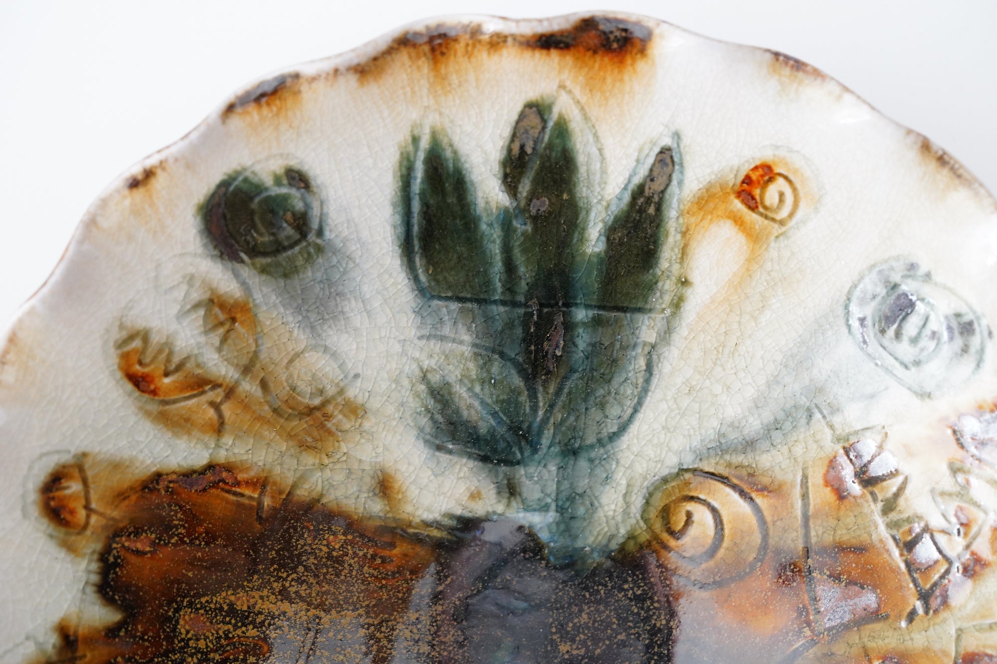 【光藤佐】鉄絵線刻鉢 7寸