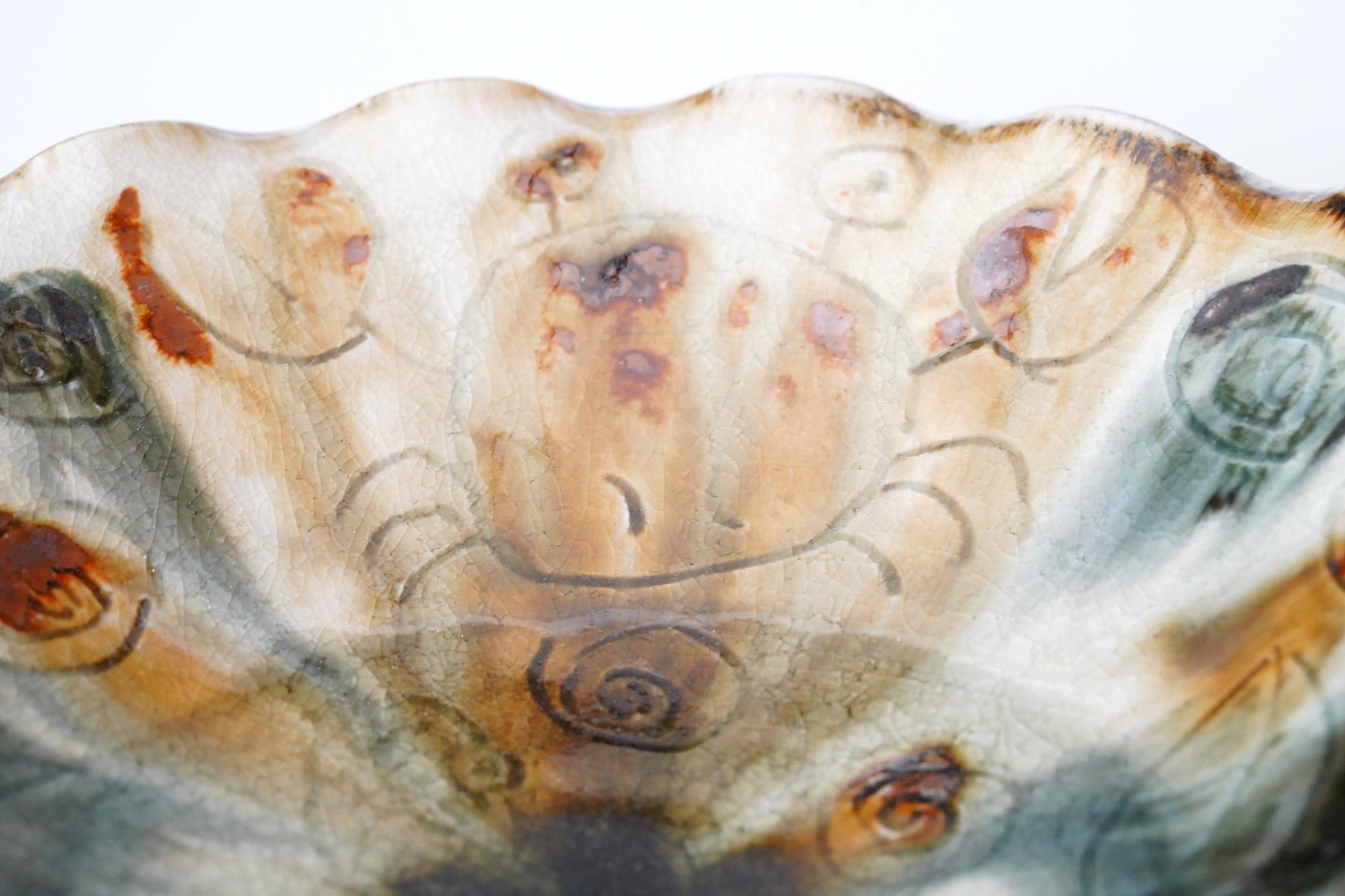 【光藤佐】鉄絵線刻鉢 7寸