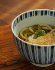 【北野敏一】花うさぎ棒縞文5寸丼