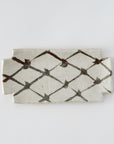 Karatsu rust lattice corner cut rectangular plate