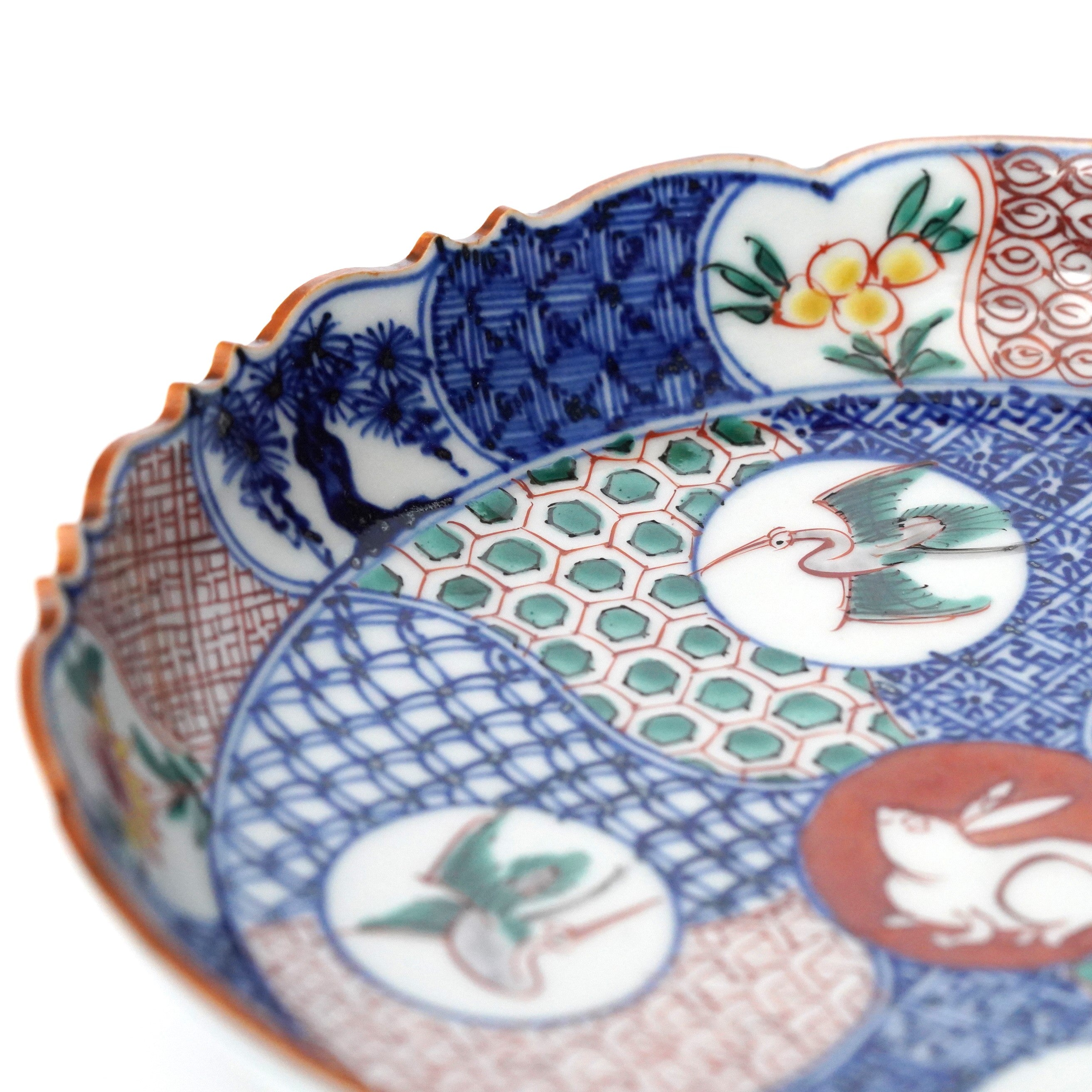 加藤幸治】五彩兎鶴文輪花6寸皿 – うつわ御結