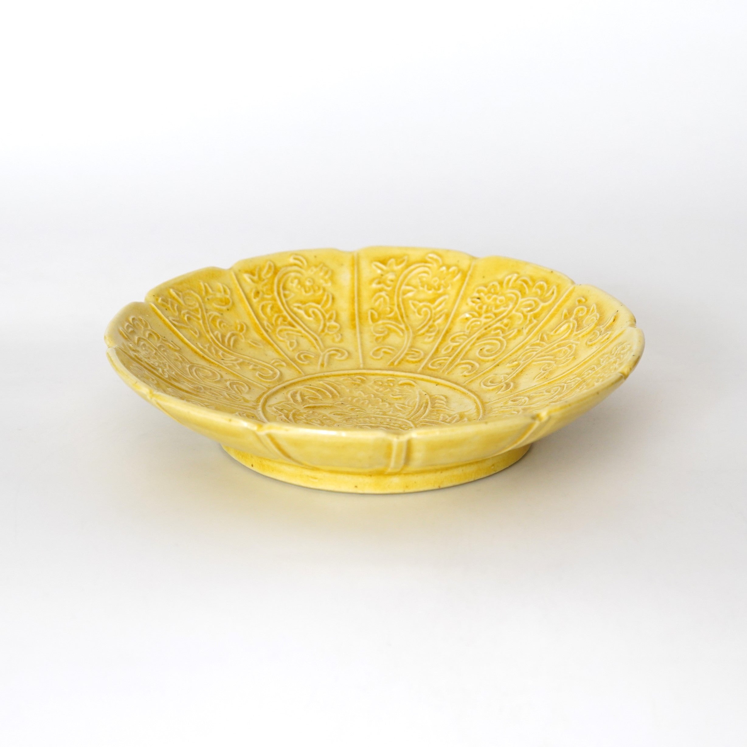 中国明時代 黄南京 皿 直径20.6㎝ 東さ7-0629☆2F 中国明時代 黄南京