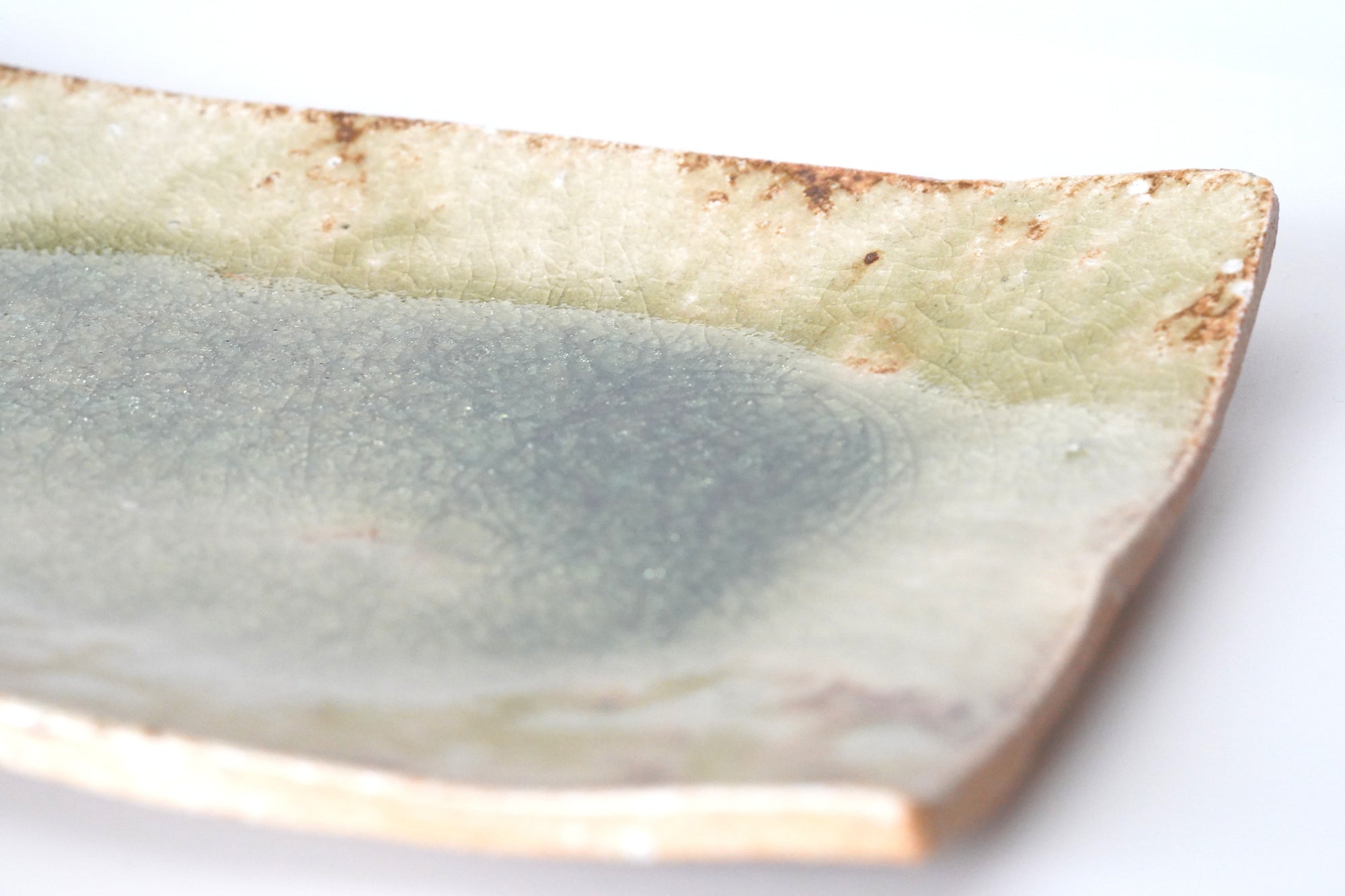 Shigaraki ash glaze long square plate