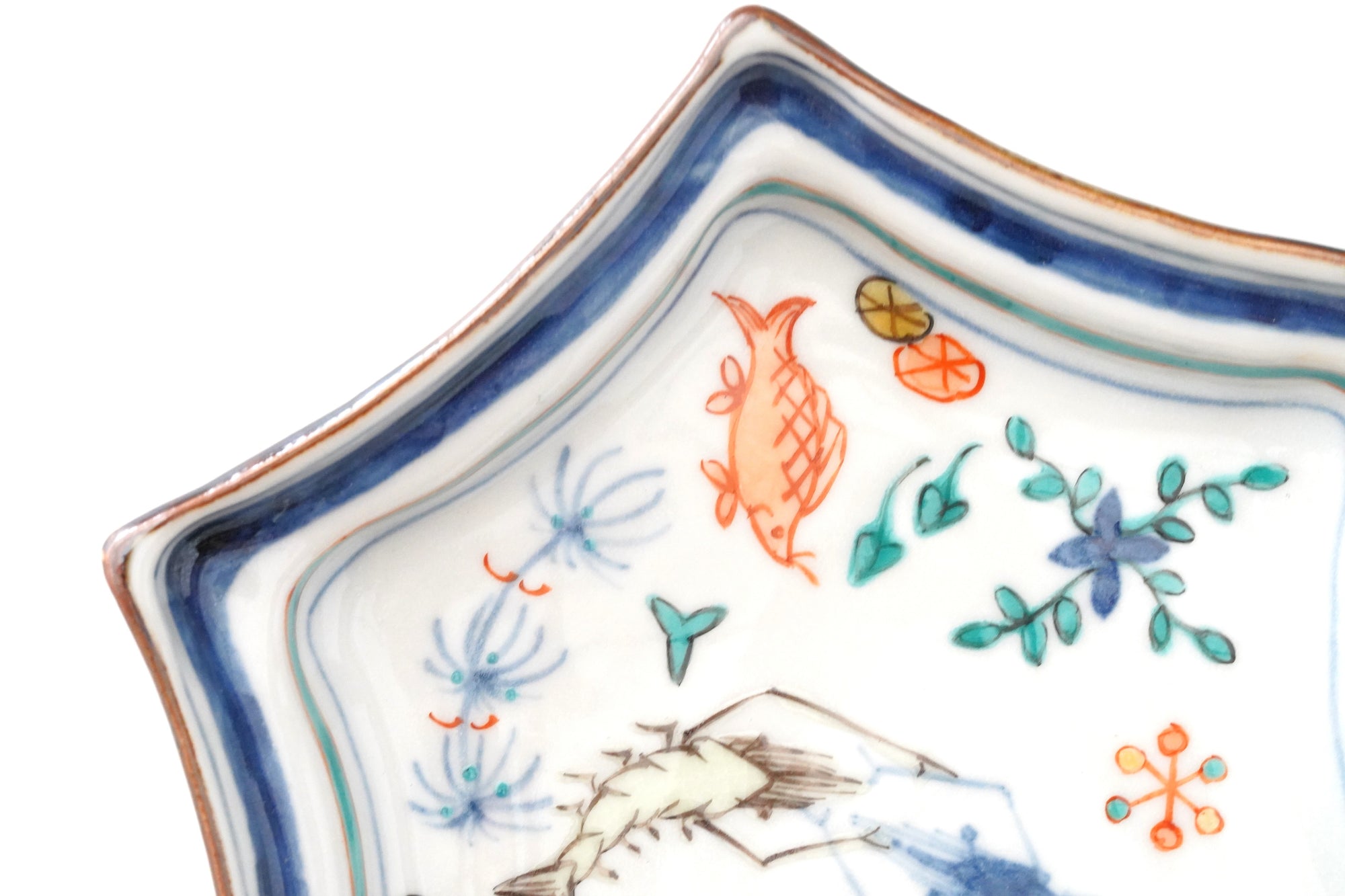 5.5寸六角皿　色絵海老文