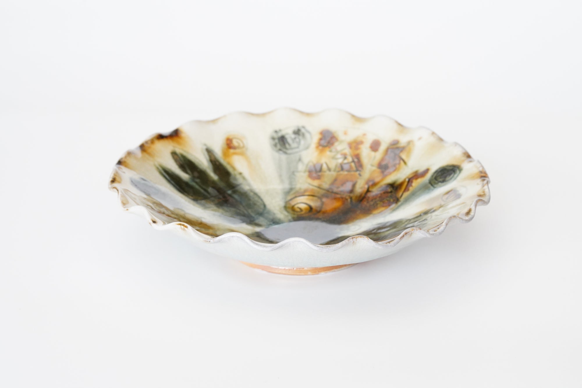 【光藤佐】鉄絵線刻鉢　7寸