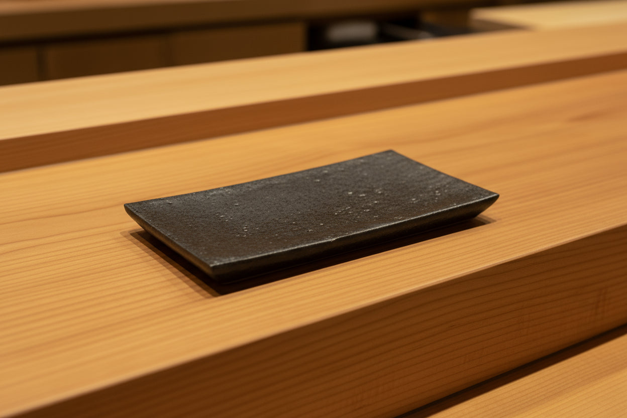 【山本英樹】黒フリット長角板皿　23×15ｃｍ