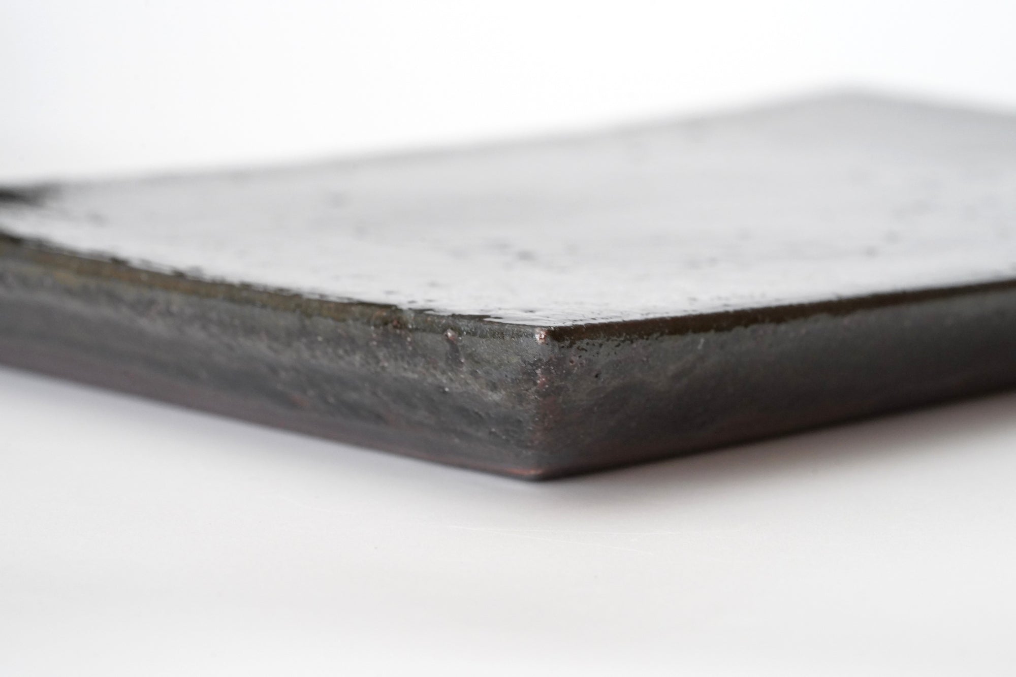【山本英樹】黒フリット長角板皿　23×15ｃｍ