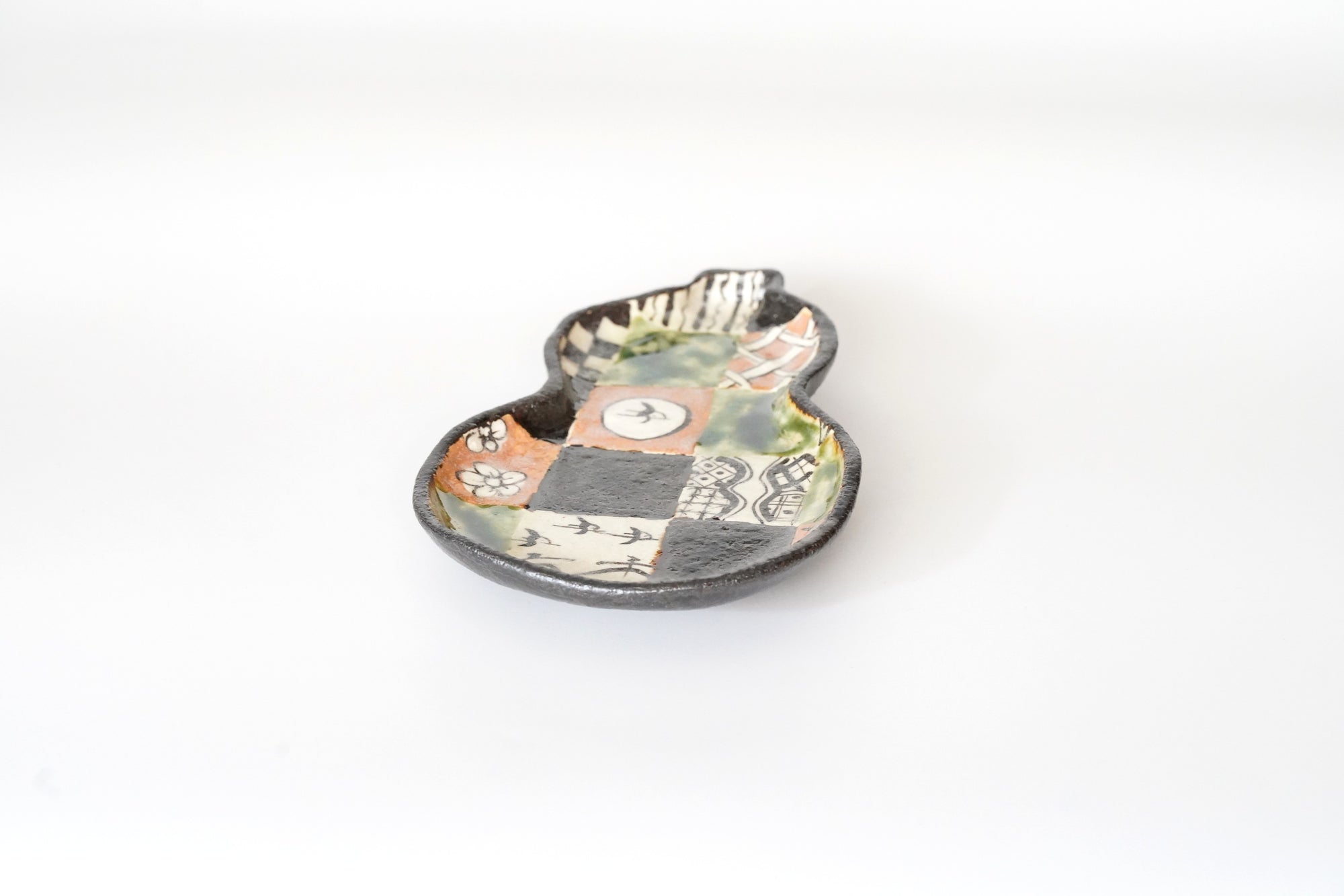 【西岡悠】織部四彩瓢皿