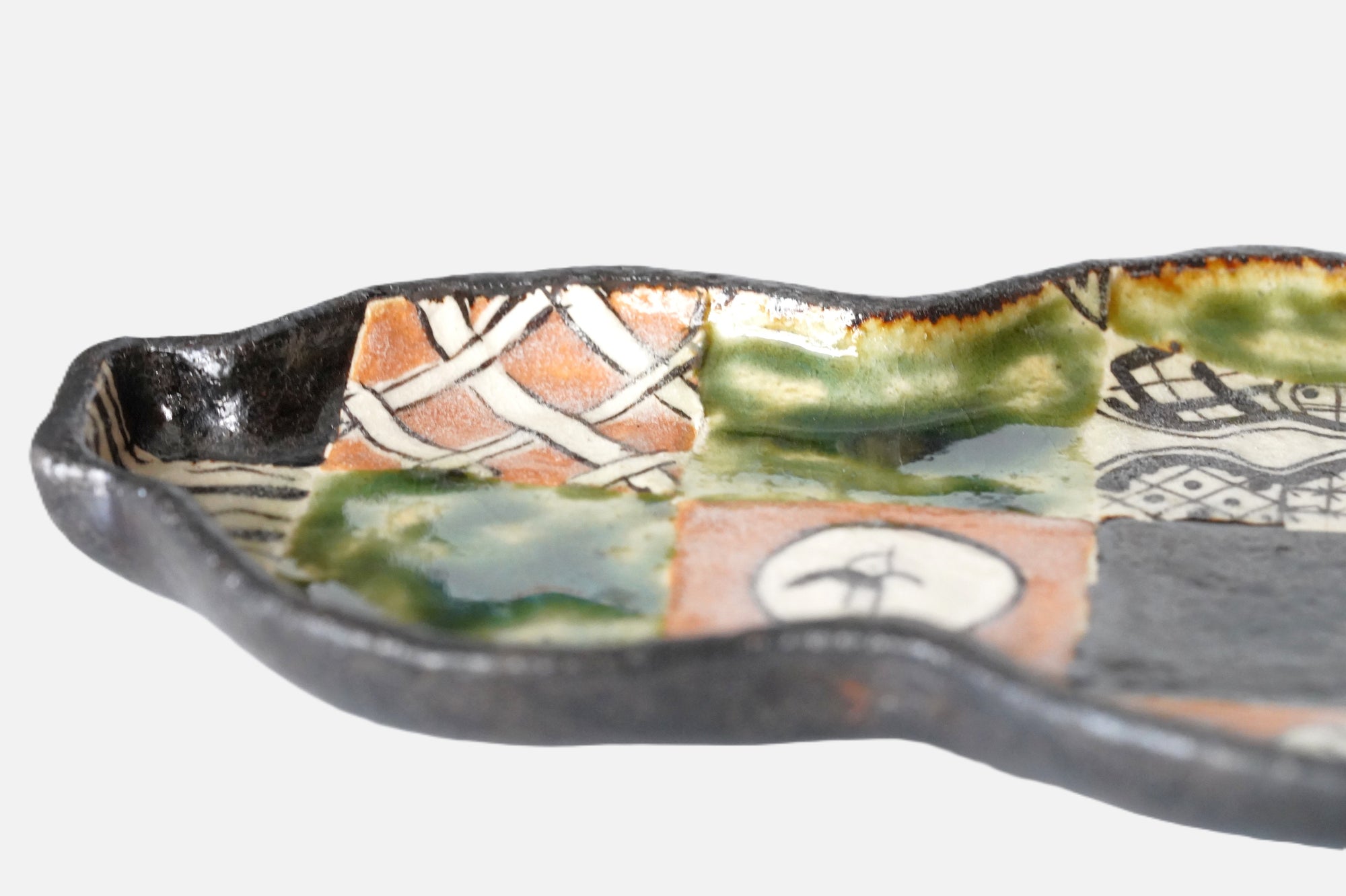 【西岡悠】織部四彩瓢皿