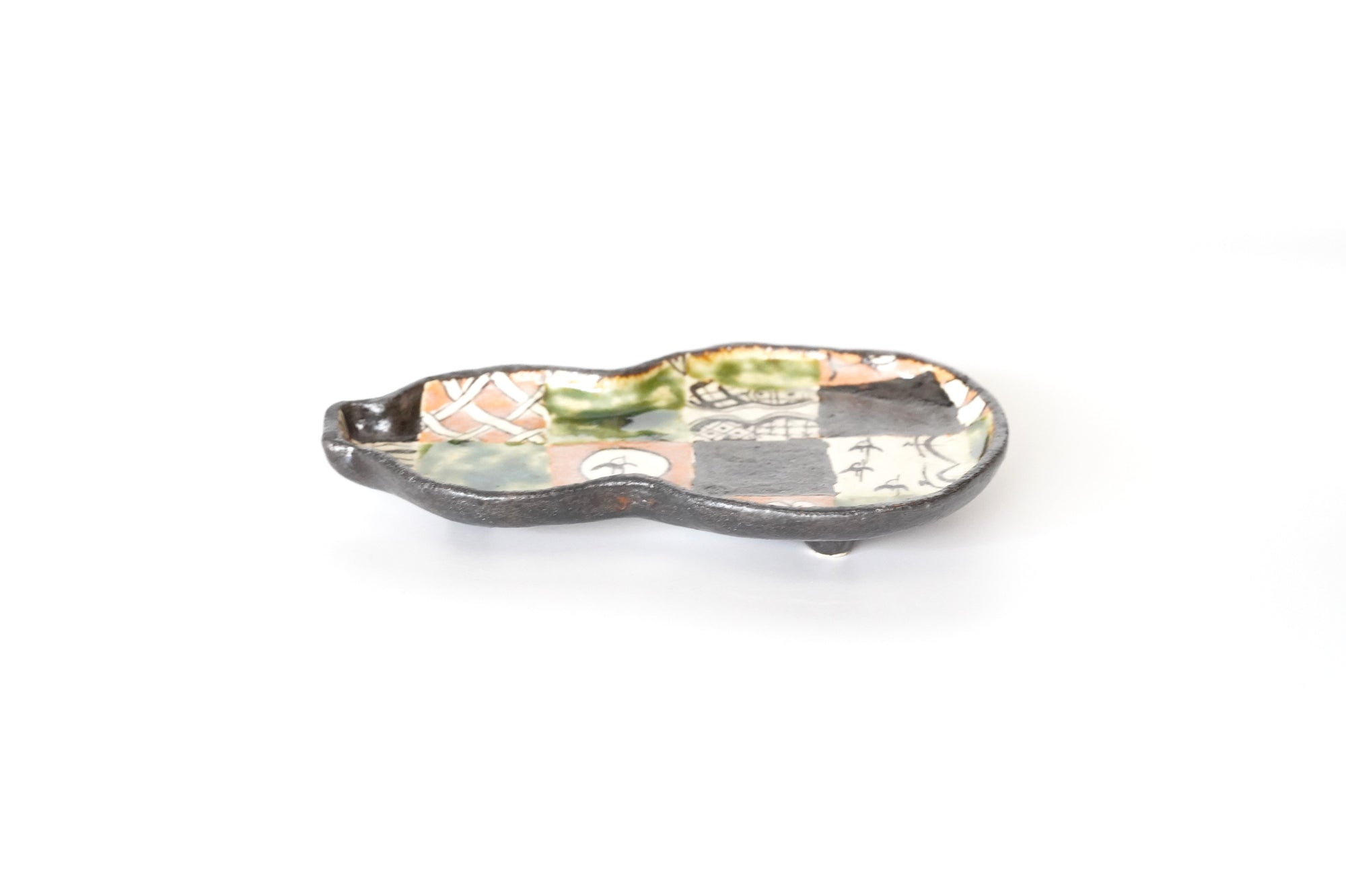 【西岡悠】織部四彩瓢皿