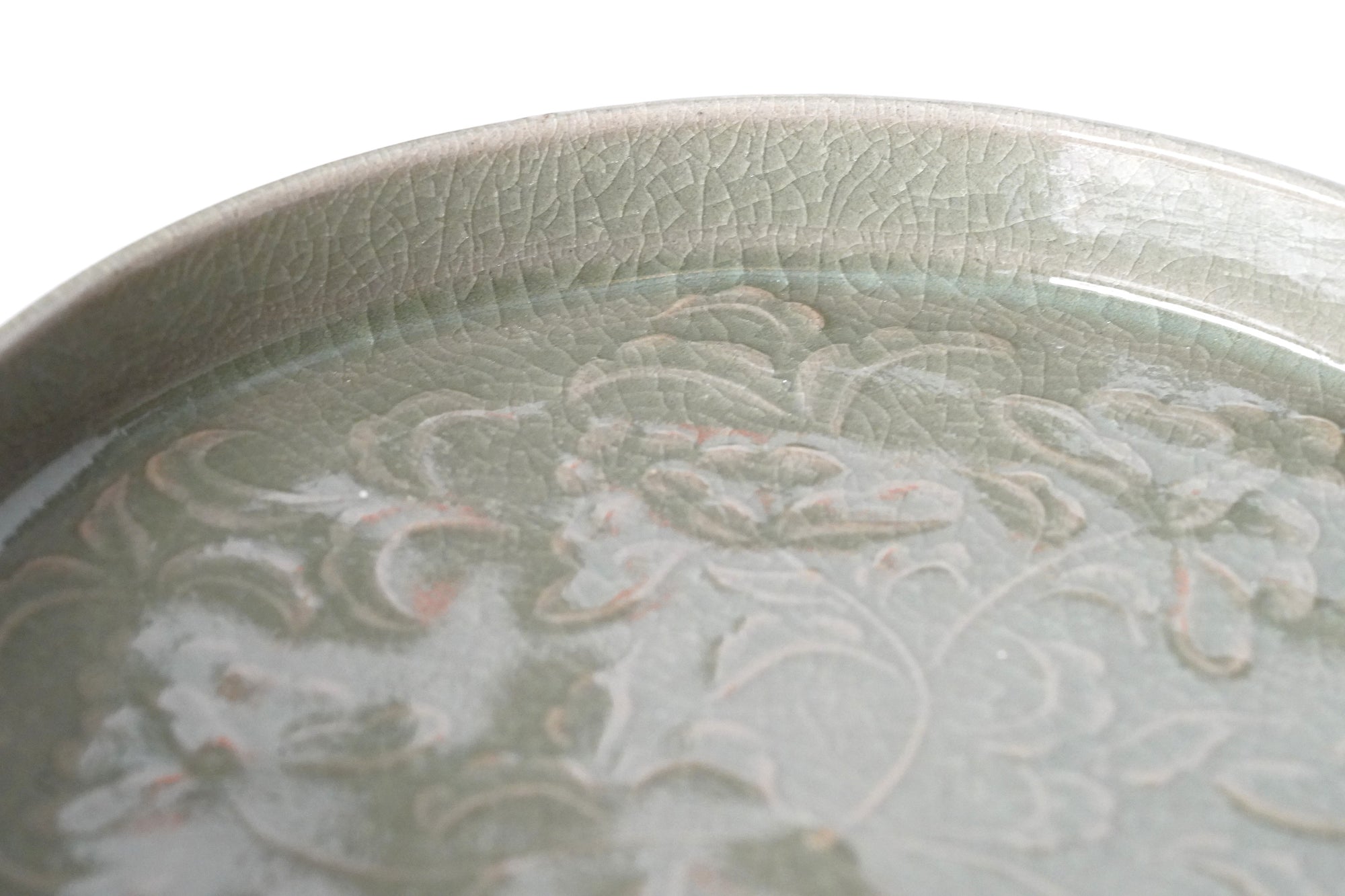【川瀬竹秋】青瓷彫花文皿（A-02）　彩