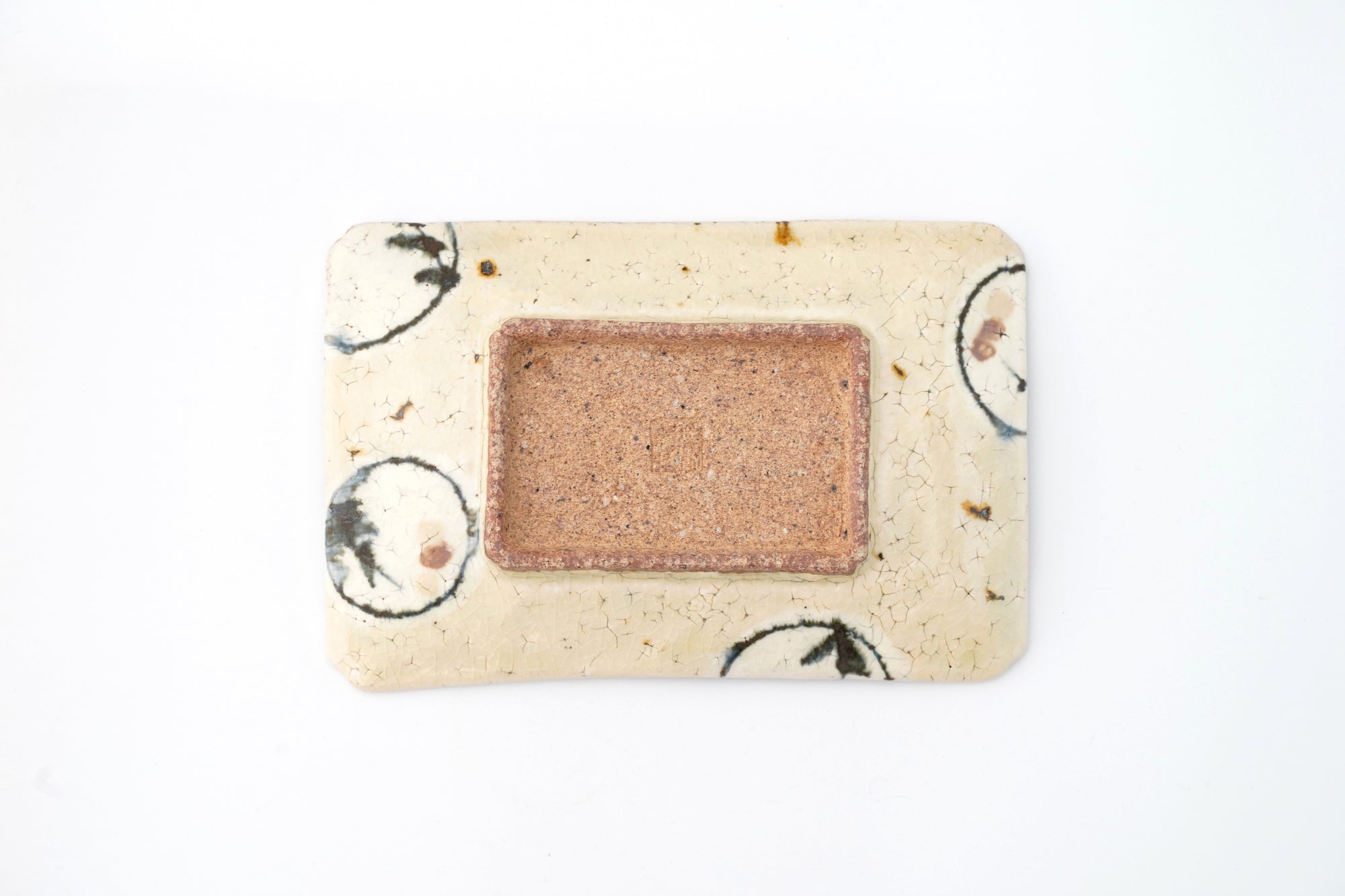 【杉本太郎】6×4寸角皿　白丸文