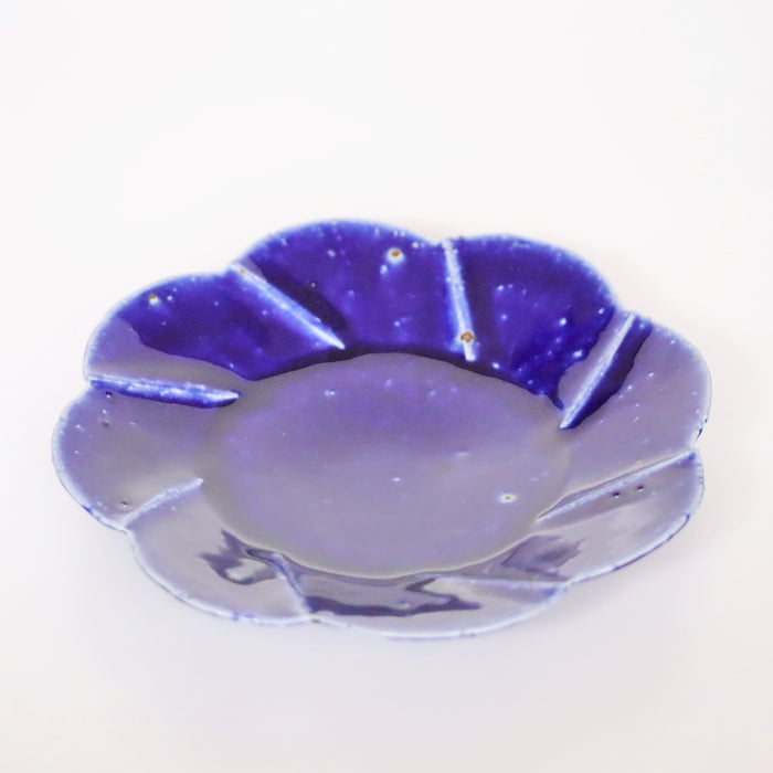 流れルリ釉花型皿